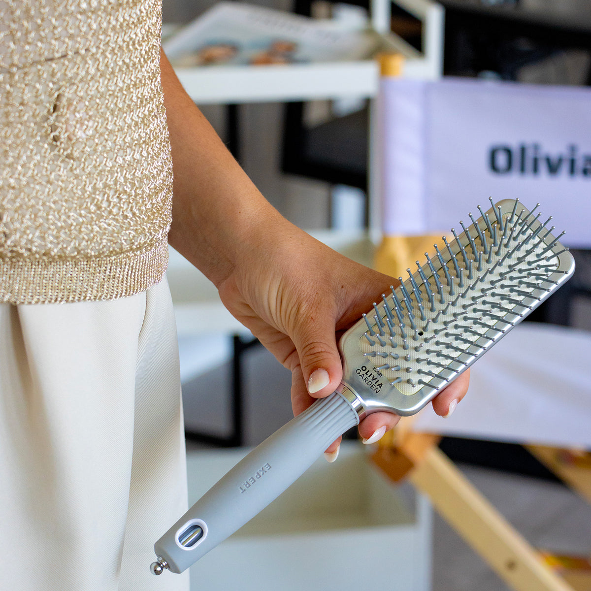 Brosse plate Olivia Garden Expert Care Rectangular Silver Small