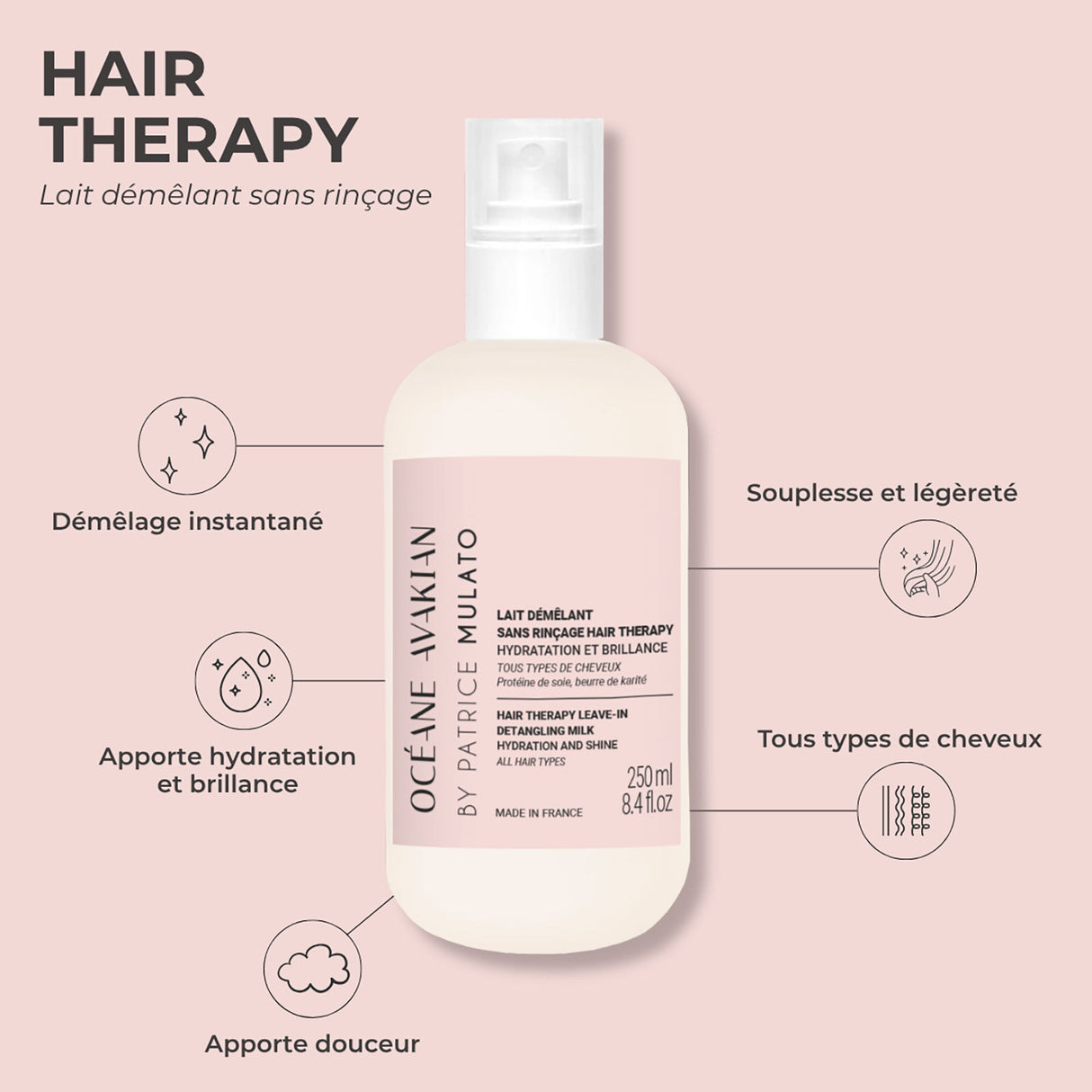 Lait Démêlant Sans Rinçage Hair Therapy Océane Avakian by Mulato 250 ML