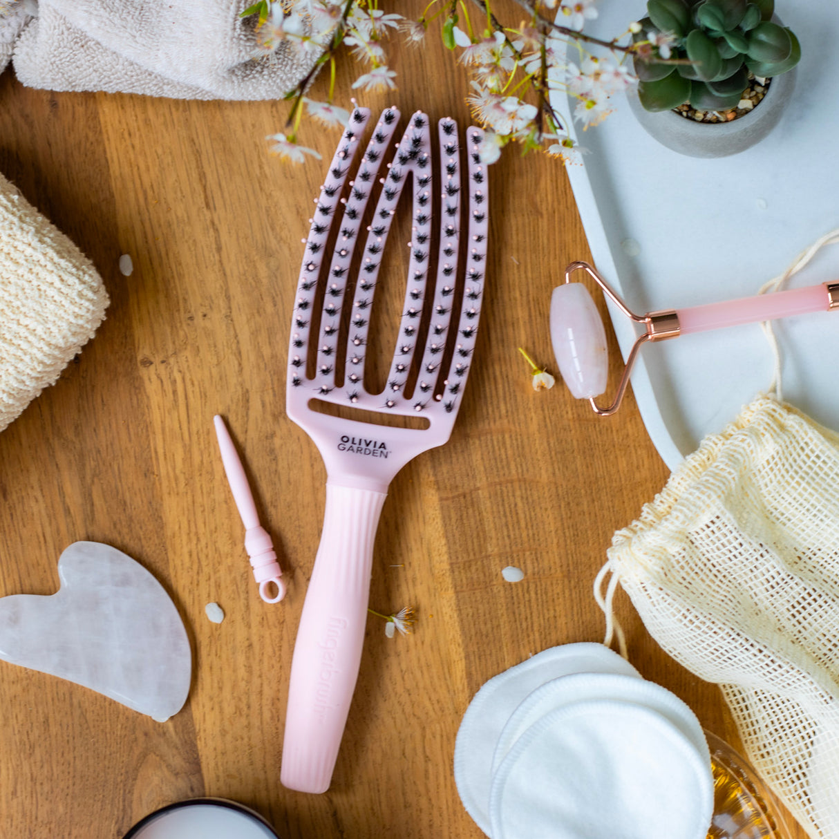 Brosse démêlante Fingerbrush Combo Pastel Pink Moyenne Olivia Garden