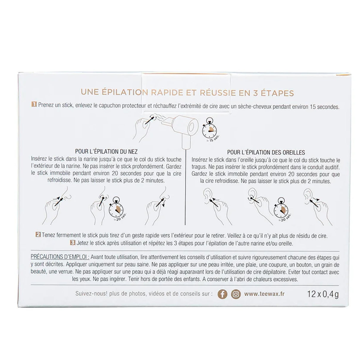 Boîte de 12 Sticks de Cire d'Épilation Nez Oreilles Tee Wax